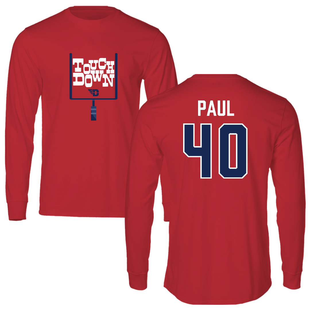 University of Dayton Football Red Touchdown Long Sleeve - #40 Kyler Paul
