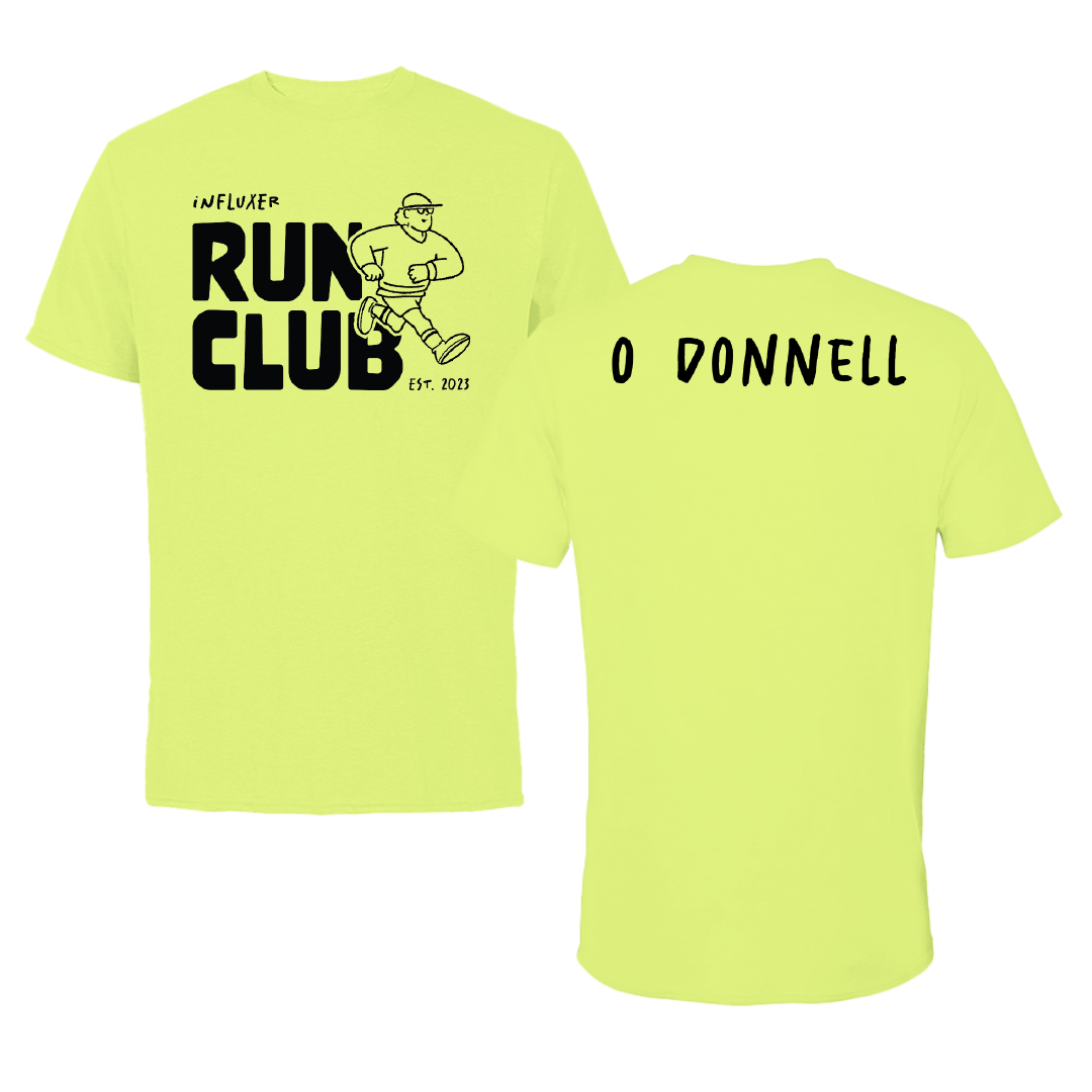 Dallas Baptist University TF and XC Safety Yellow Influxer Run Club Tee - Emme O'Donnell