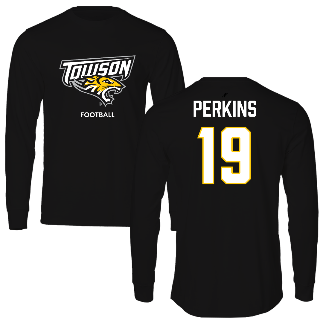 Towson University Football Black Long Sleeve - #19 Zay Perkins