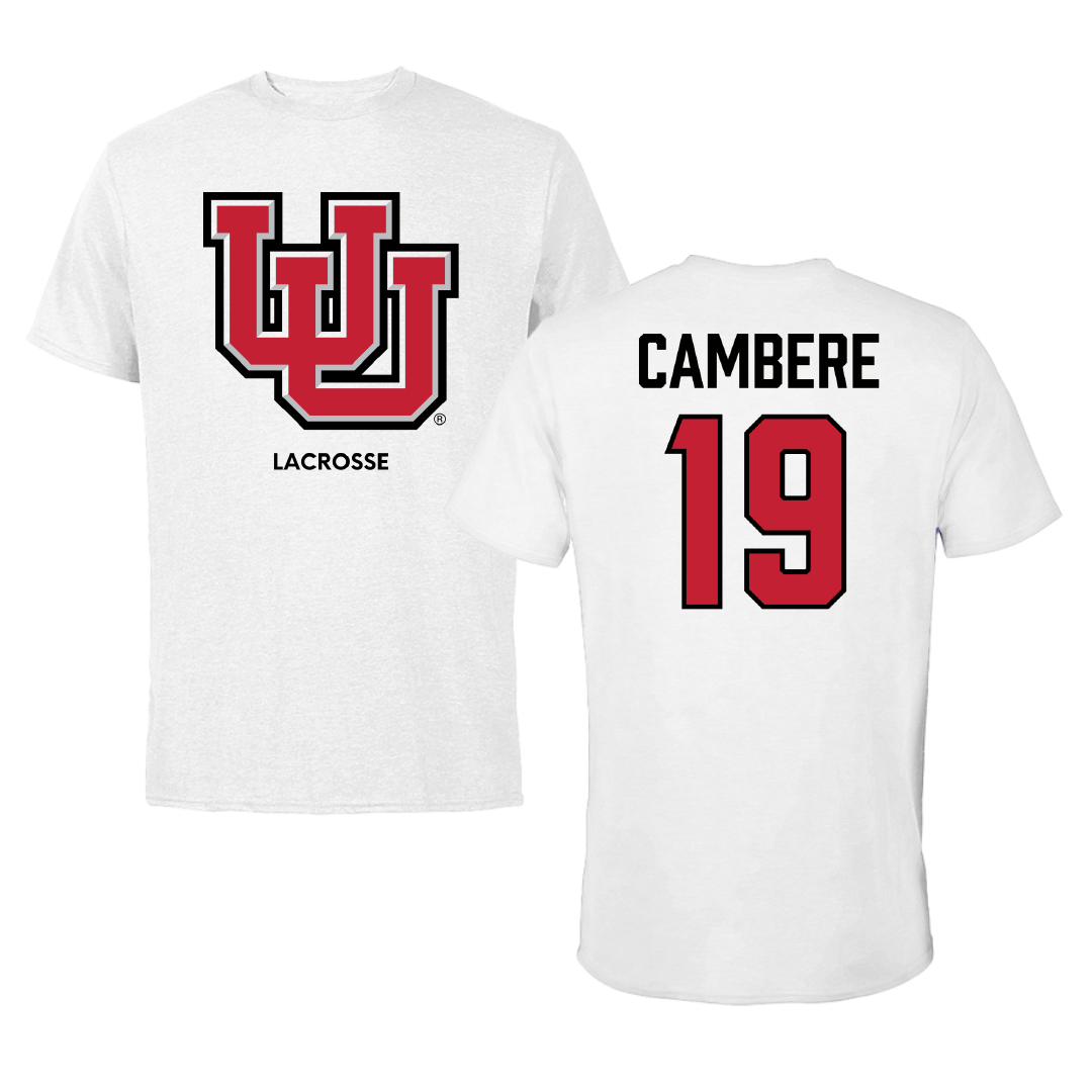 University of Utah Lacrosse (M) White Performance Tee - #19 Sammy Cambere