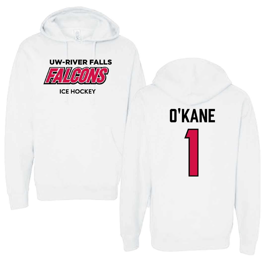 University of Wisconsin-River Falls Ice Hockey (W) White Falcons Hoodie - #1 Jordan O'Kane