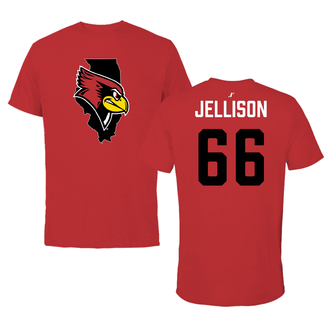 Illinois State University Football Red State Tee - #66 Brayden Jellison