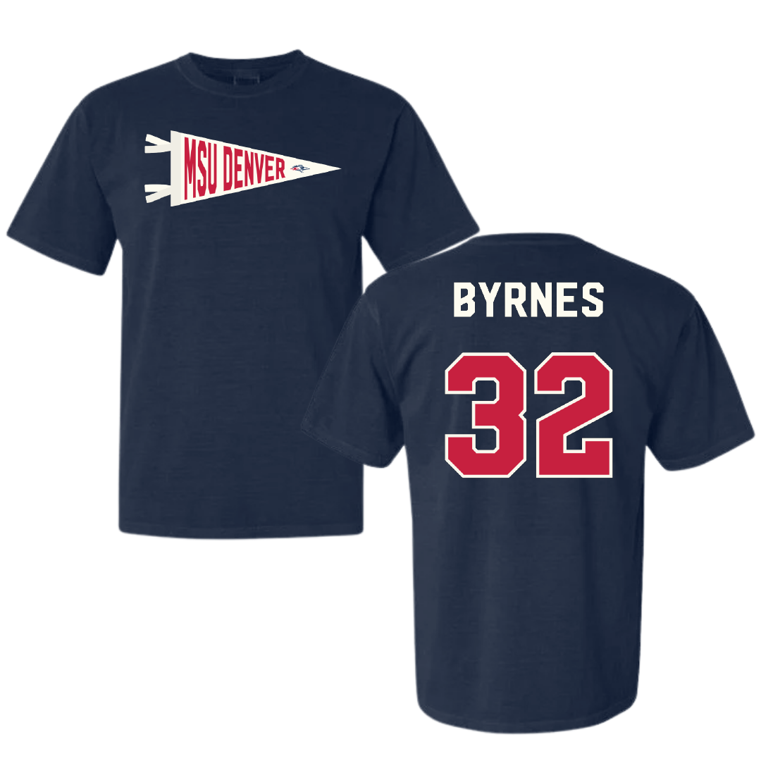 Metropolitan State University of Denver Basketball Navy Pennant Comfort Colors Tee - #32 Amanda Byrnes