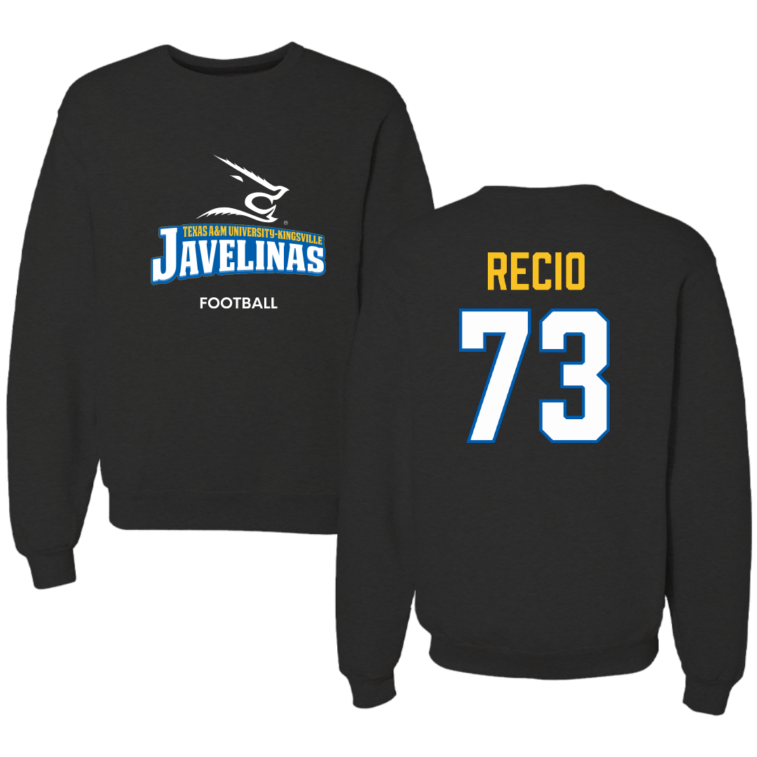 Texas A&M University-Kingsville Football Black Crewneck - #73 Rafael Recio