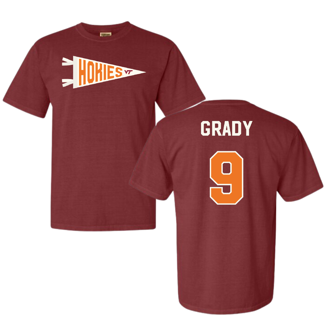 Virginia Tech Baseball Maroon Pennant Comfort Colors Tee - #9 Clay Grady
