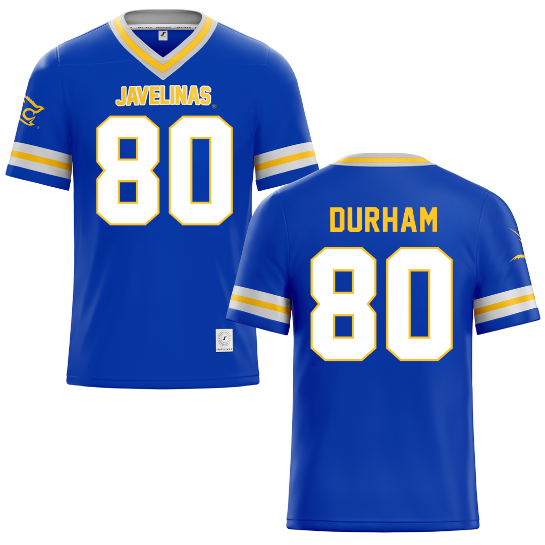 Texas A&M University-Kingsville Blue Football Jersey - #80 Exavier Durham