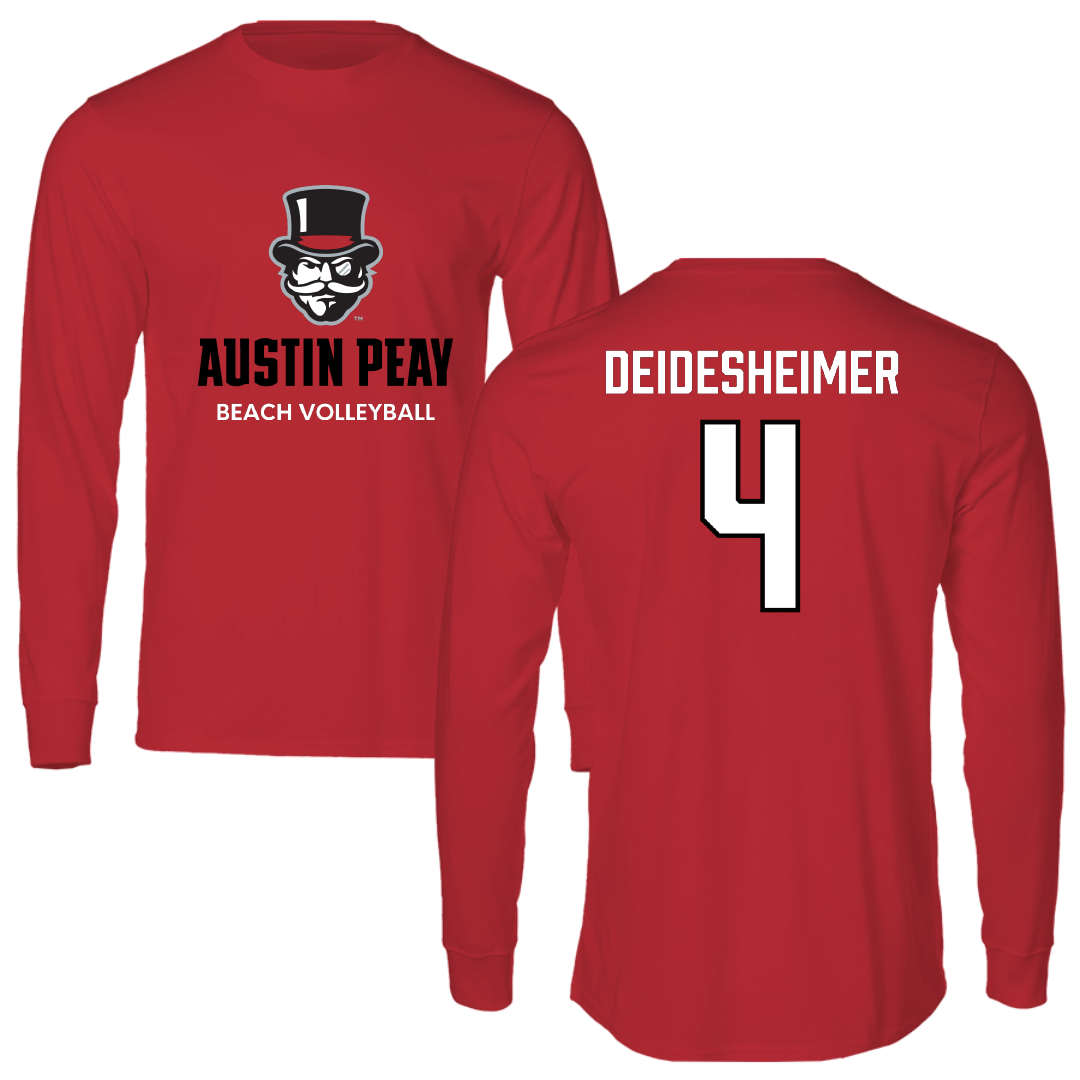 Austin Peay State University Beach Volleyball Red Mascot Performance Long Sleeve - #4 Payton Deidesheimer