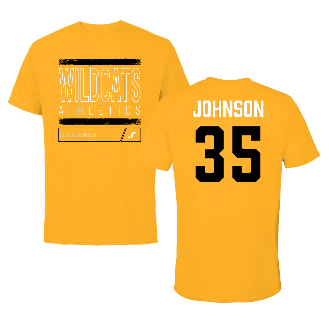 Wayne State College (Nebraska) Football Gold Dominate Tee - #35 Luke Johnson