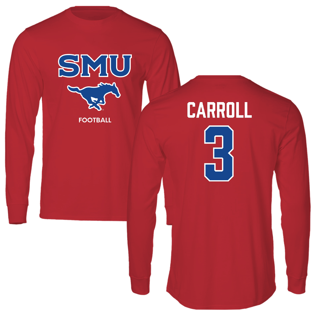 Southern Methodist University Football Red Long Sleeve - #3 Jamarion Carroll