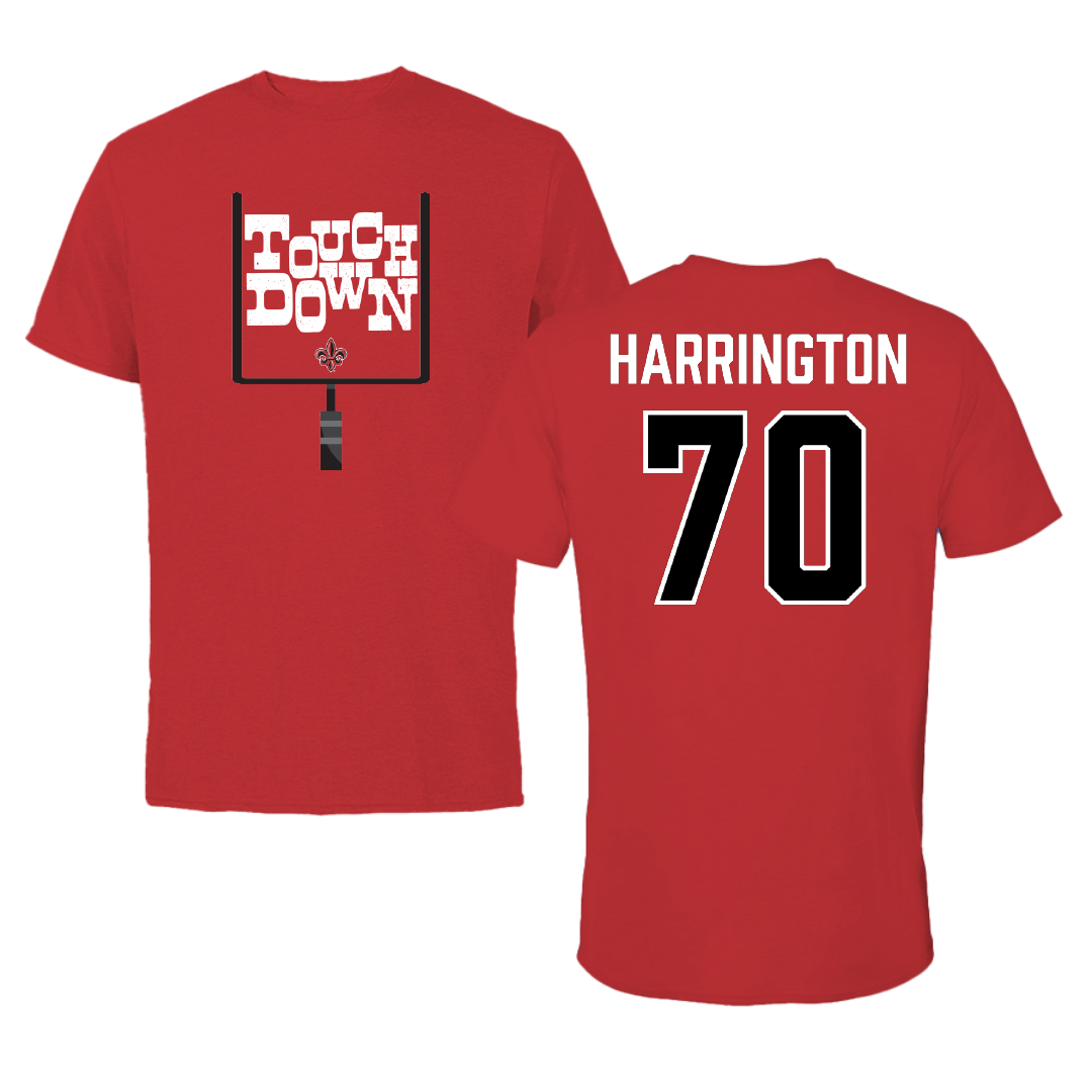 University of Louisiana at Lafayette Football Red Touchdown Tee - #70 Jax Harrington