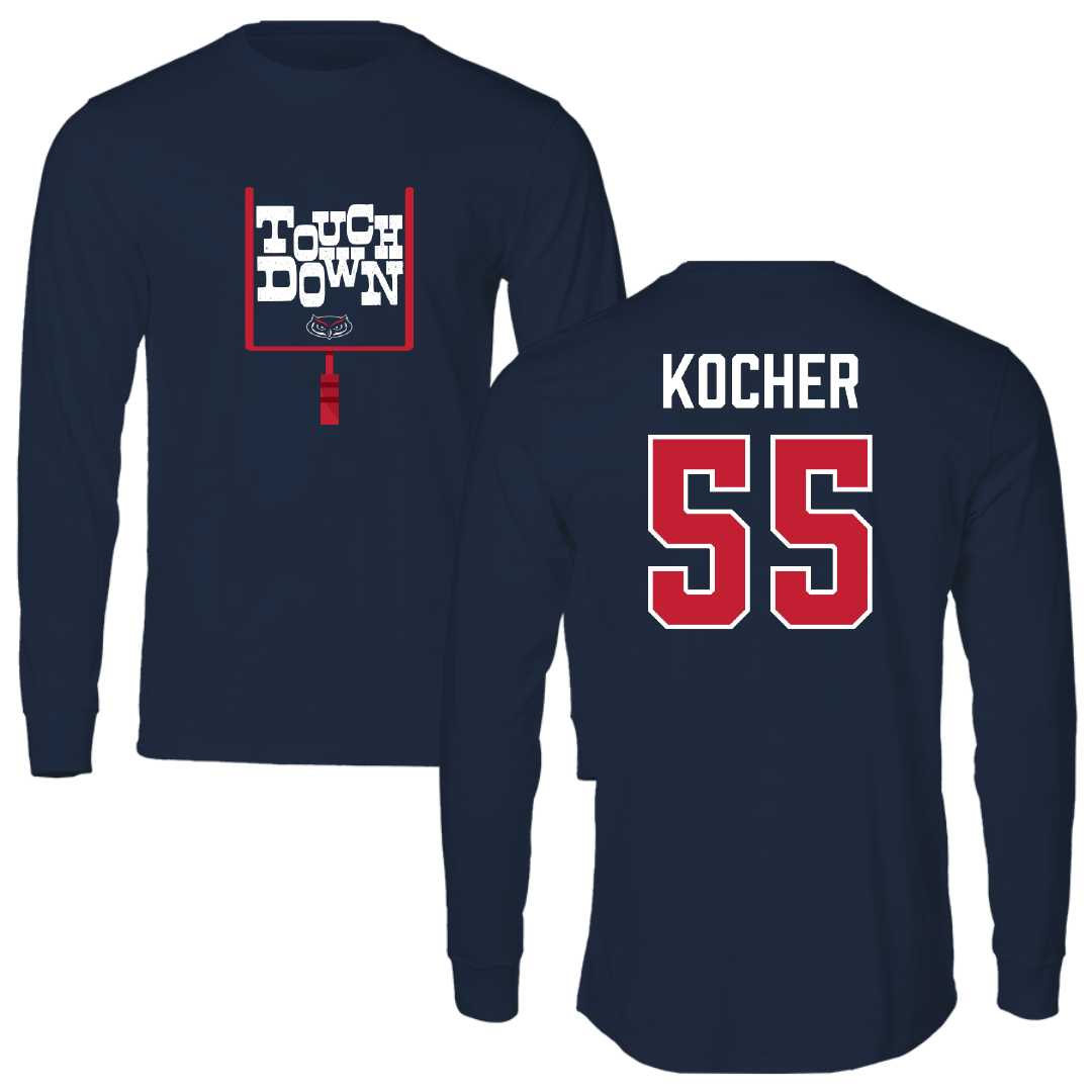 Florida Atlantic University Football Navy Touchdown Performance Long Sleeve - #55 Alexander Kocher