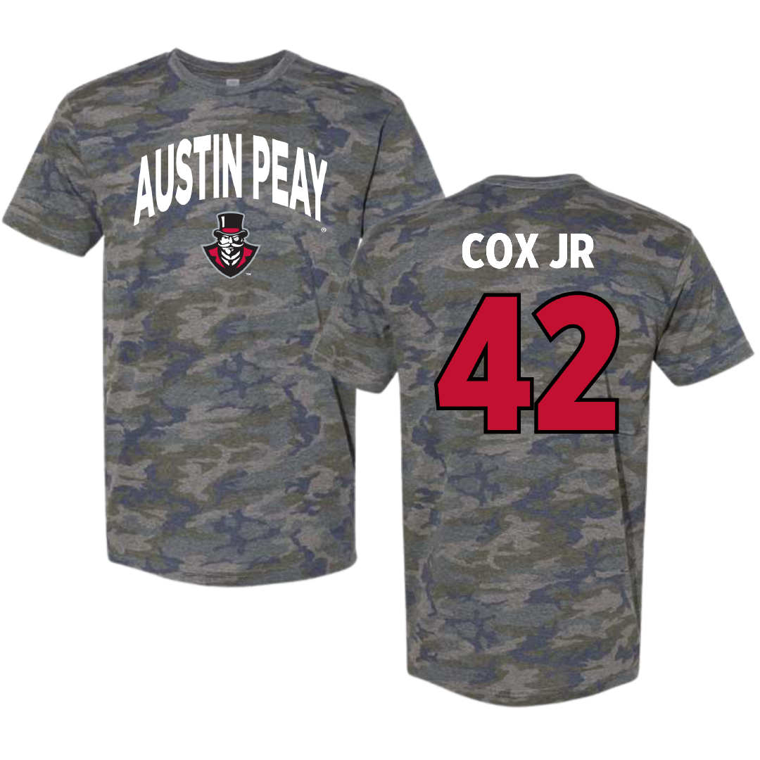 Austin Peay State University Football Vintage Camo Tee - #42 TJ Cox Jr