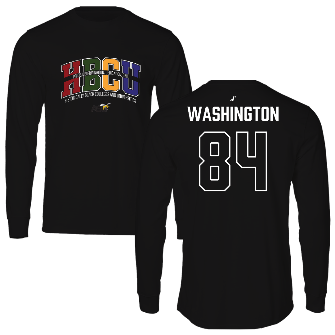 Alabama State University Football Black HBCU Performance Long Sleeve - #84 Joshua Washington