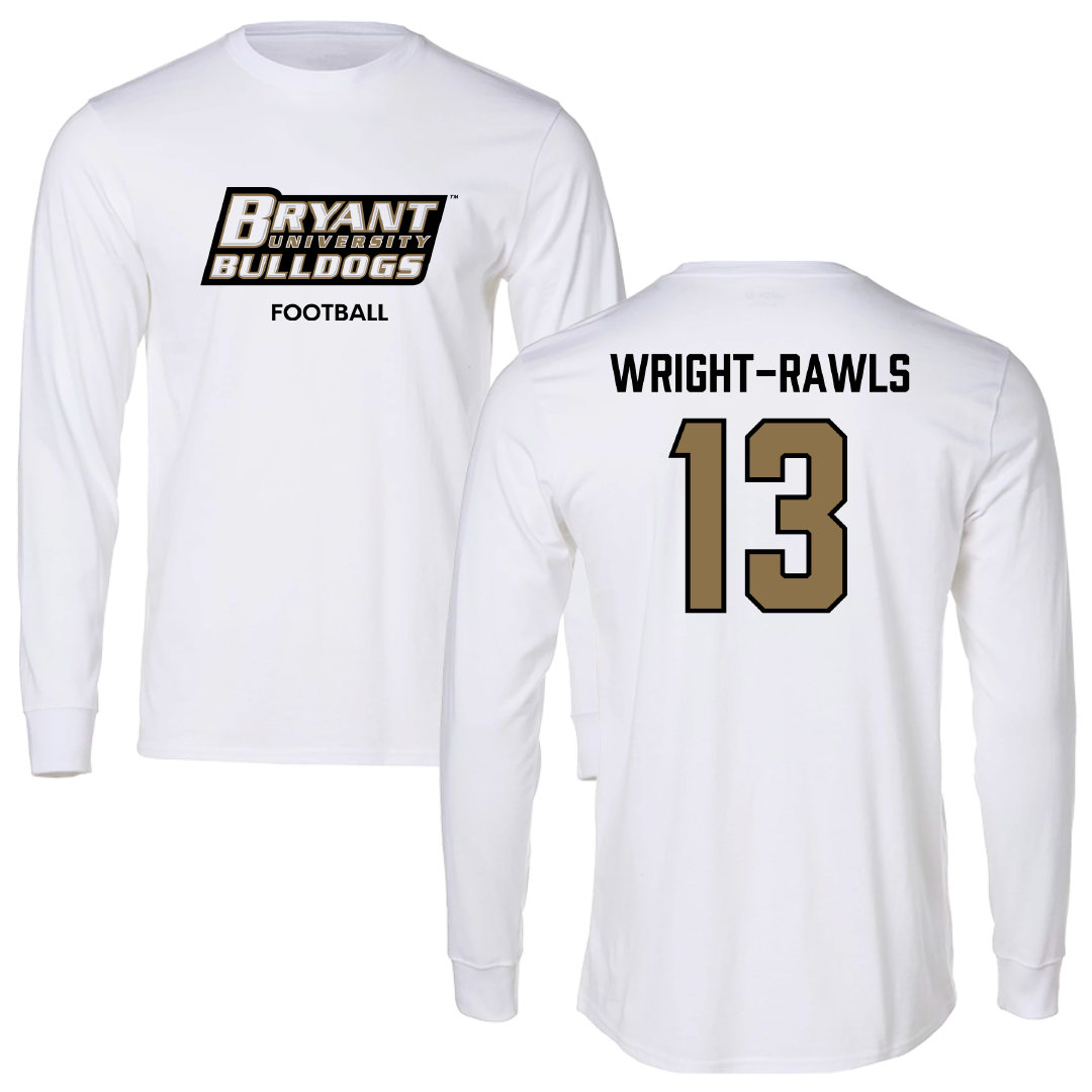Bryant University Football White Performance Long Sleeve - #13 Taylor Wright-Rawls