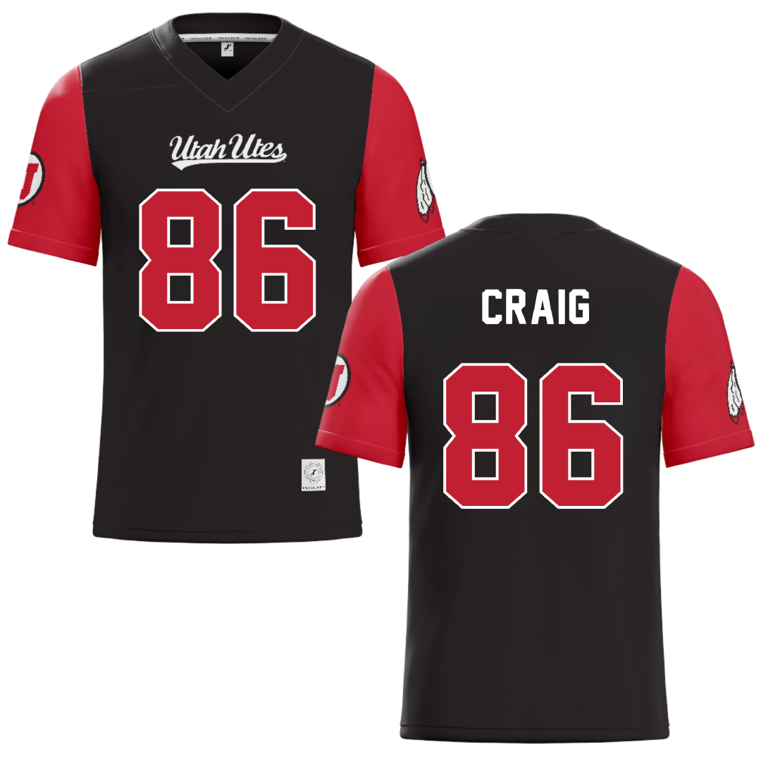 University of Utah Black Football Jersey - #86 Brigden Craig