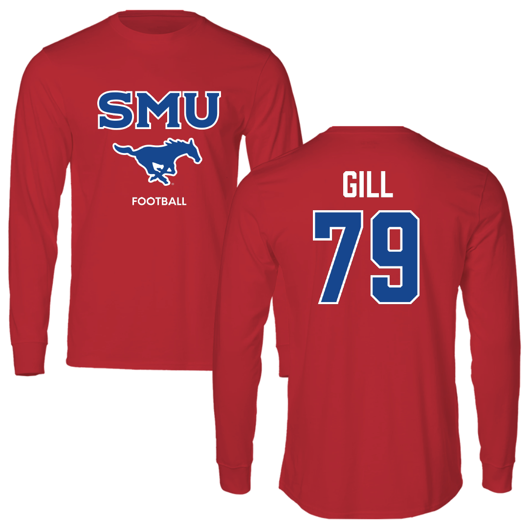 Southern Methodist University Football Red Performance Long Sleeve - #79 Reagan Gill