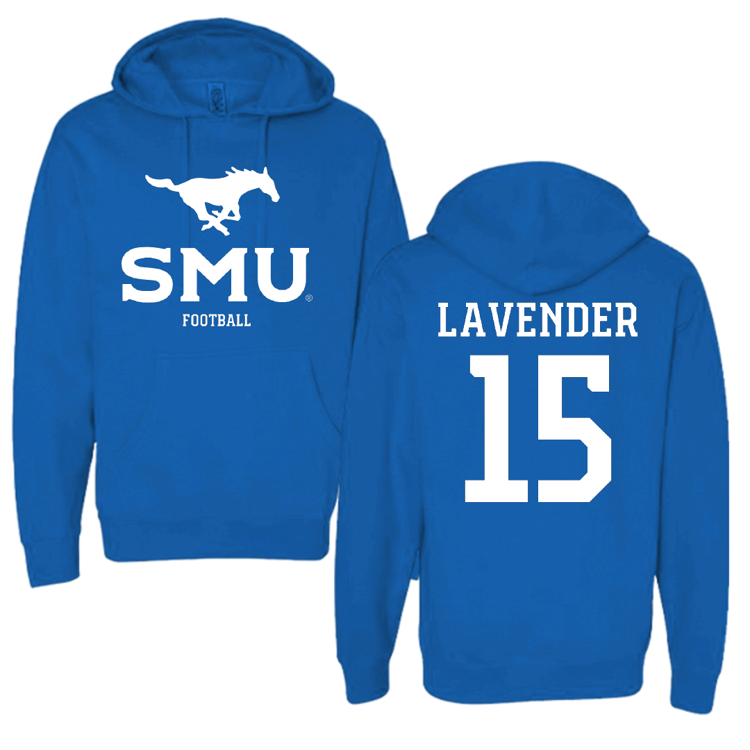 Southern Methodist University Football Blue Hoodie - #15 Jaxson Lavender