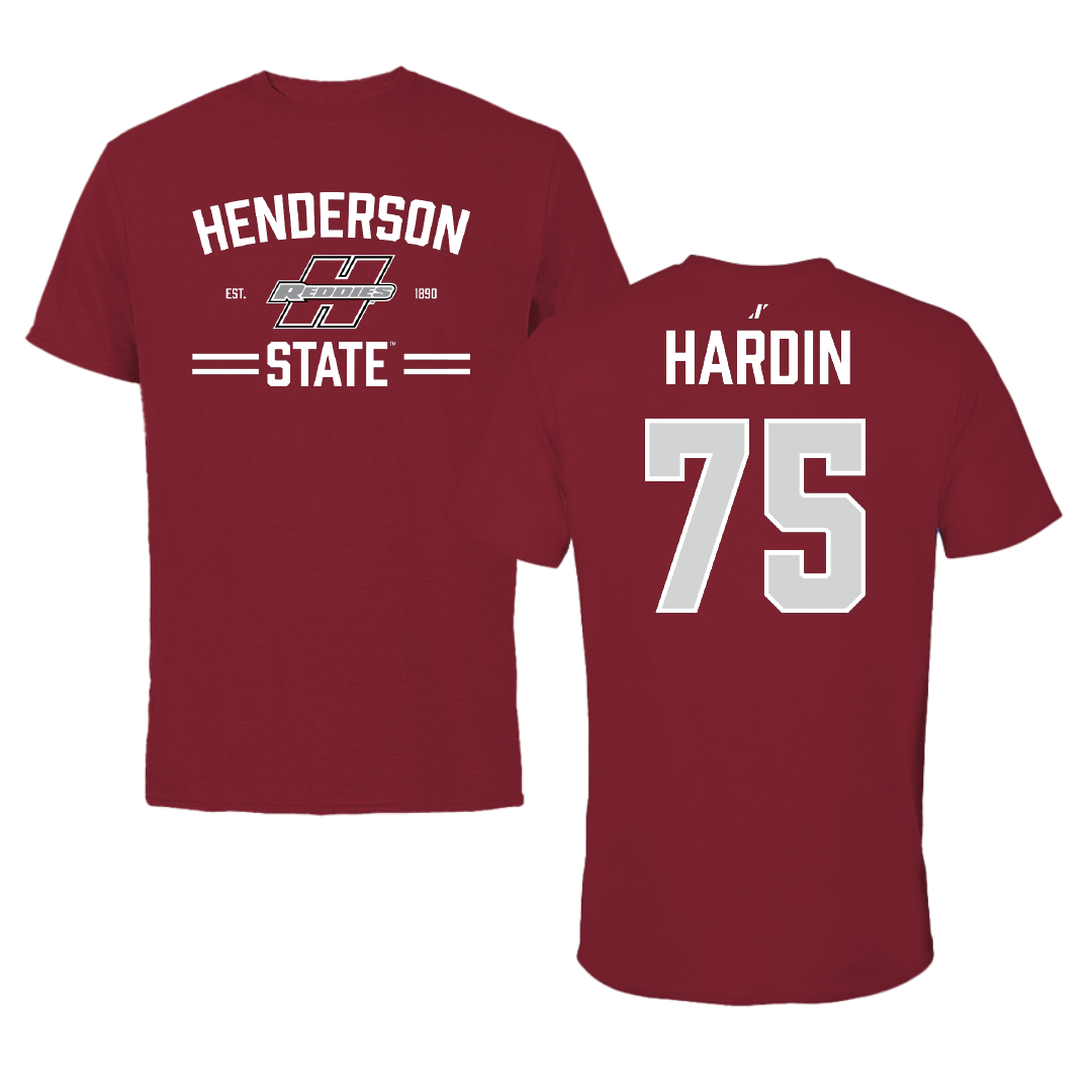 Henderson State University Football Cardinal General Tee - #75 Elijah Hardin