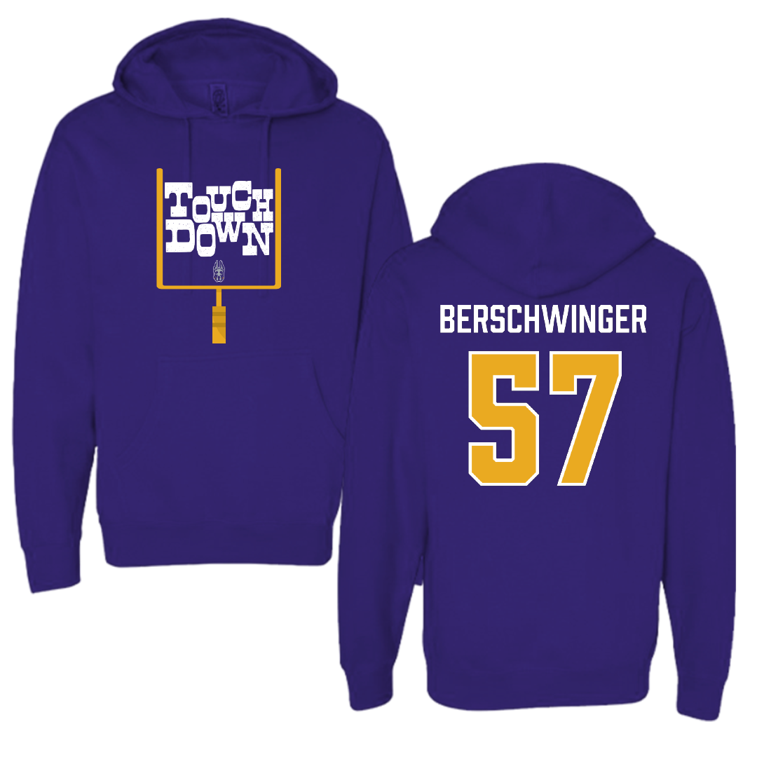 University at Albany Football Purple Touchdown Hoodie - #57 Troy Berschwinger
