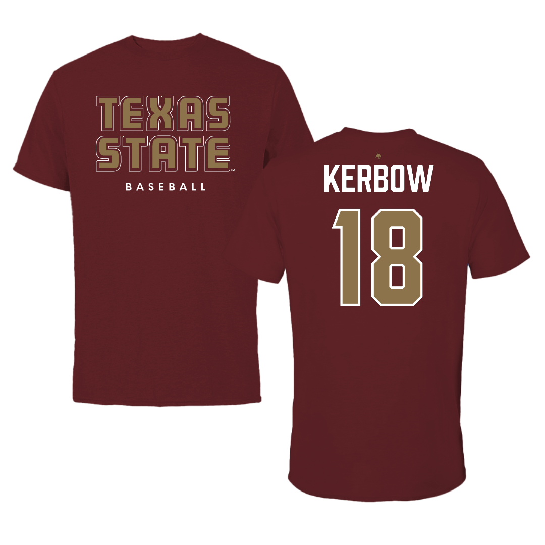 Texas State University Baseball Maroon Performance Tee - #18 Dylan Kerbow