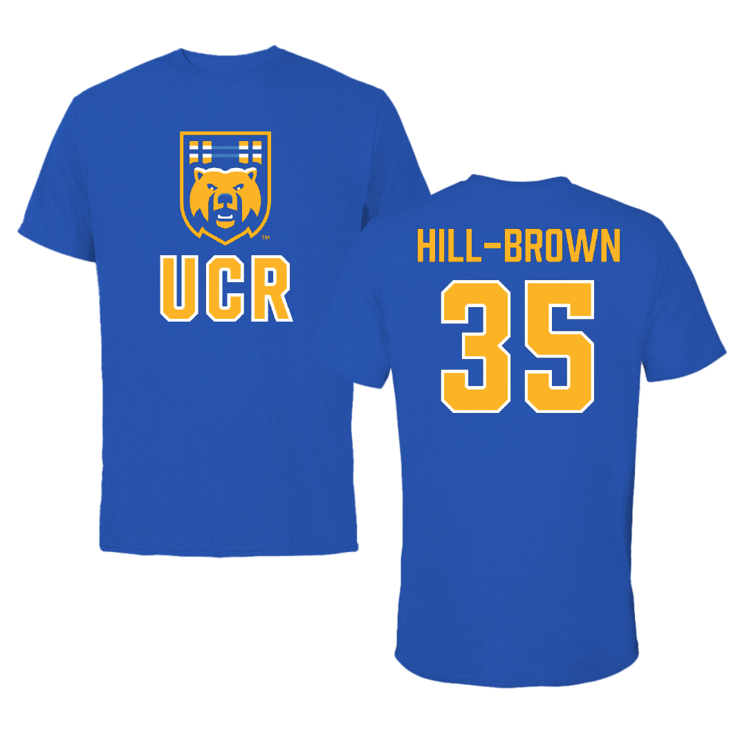 University of California-Riverside Basketball Blue Performance Tee - #35 Tiairra Hill-Brown