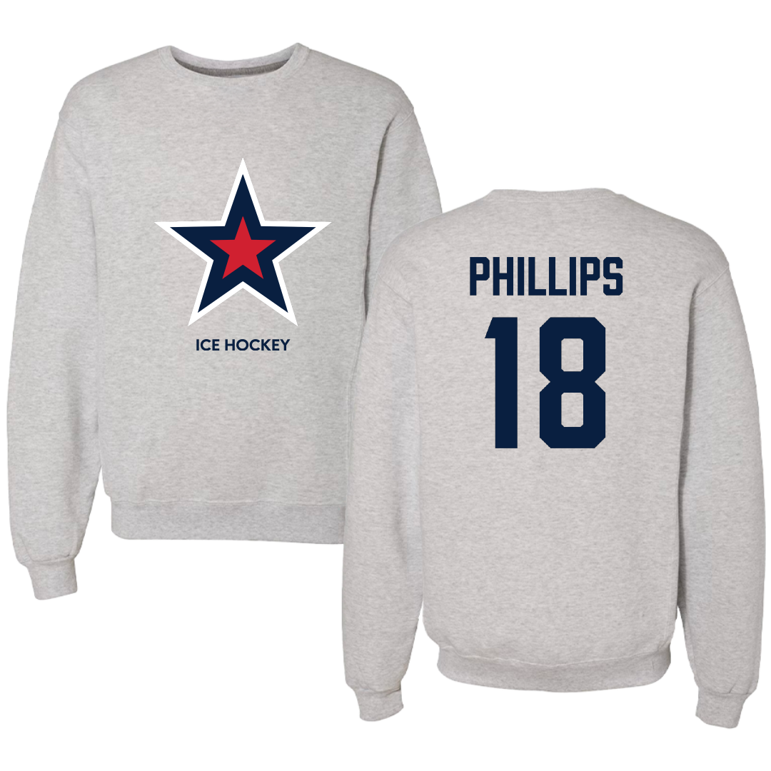 Robert Morris University Ice Hockey (W) Light Gray Crewneck - #18 Jersey Phillips