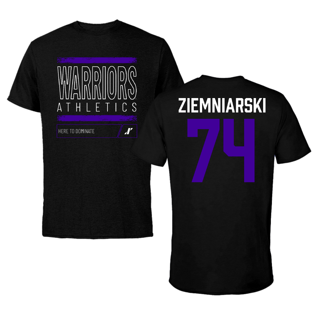 Winona State University Football Black Dominate Tee - #74 Jake Ziemniarski