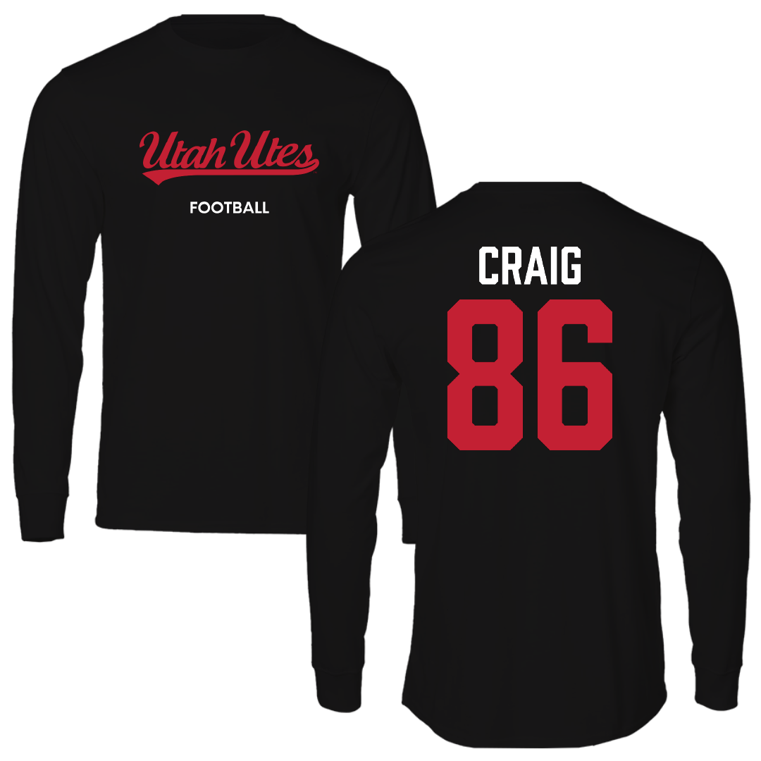 University of Utah Football Black Utes Long Sleeve - #86 Brigden Craig