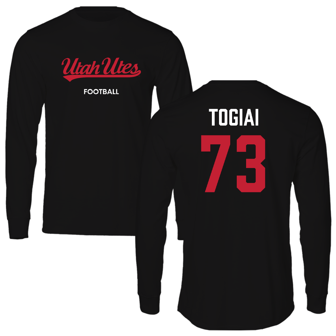 University of Utah Football Black Utes Long Sleeve - #73 Tanoa Togiai