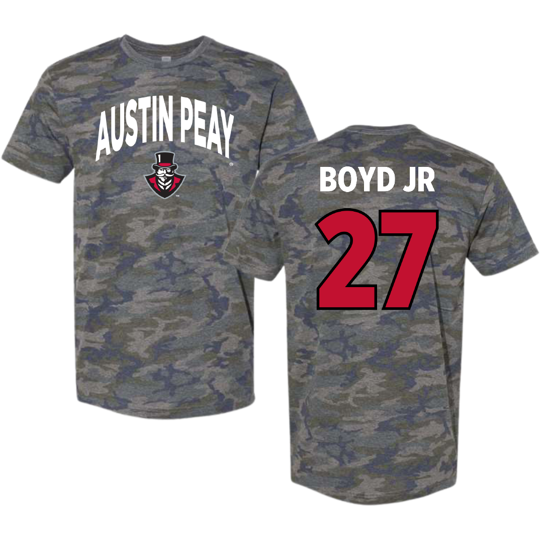 Austin Peay State University Football Vintage Camo Tee - #27 Tetoe Boyd Jr