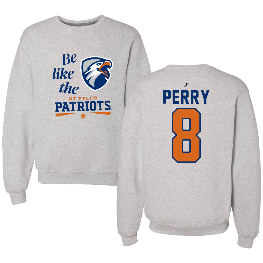 The University of Texas at Tyler Volleyball Light Gray Be Like Us Crewneck - #8 Autumn Perry