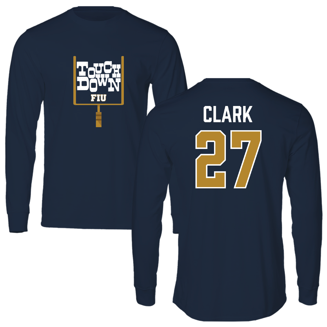 Florida International University Football Navy Touchdown Long Sleeve - #27 Mister Clark