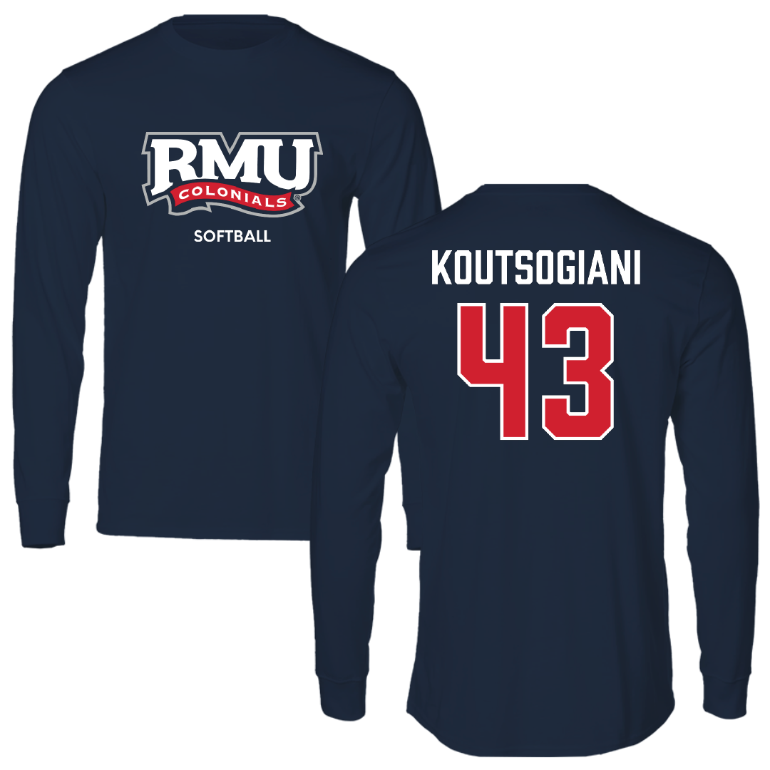 Robert Morris University Softball Navy RMU Long Sleeve - #43 Alaina Koutsogiani