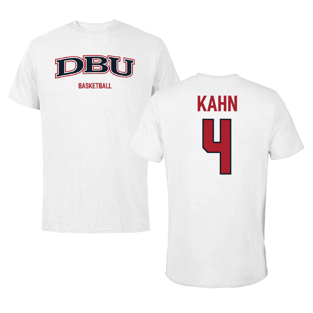 Dallas Baptist University Basketball (M) White Tee - #4 Cameron Kahn