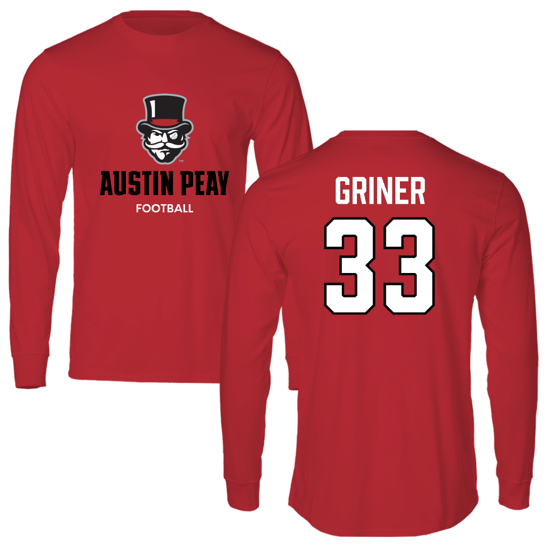 Austin Peay State University Football Red Mascot Long Sleeve - #33 Jackson Griner
