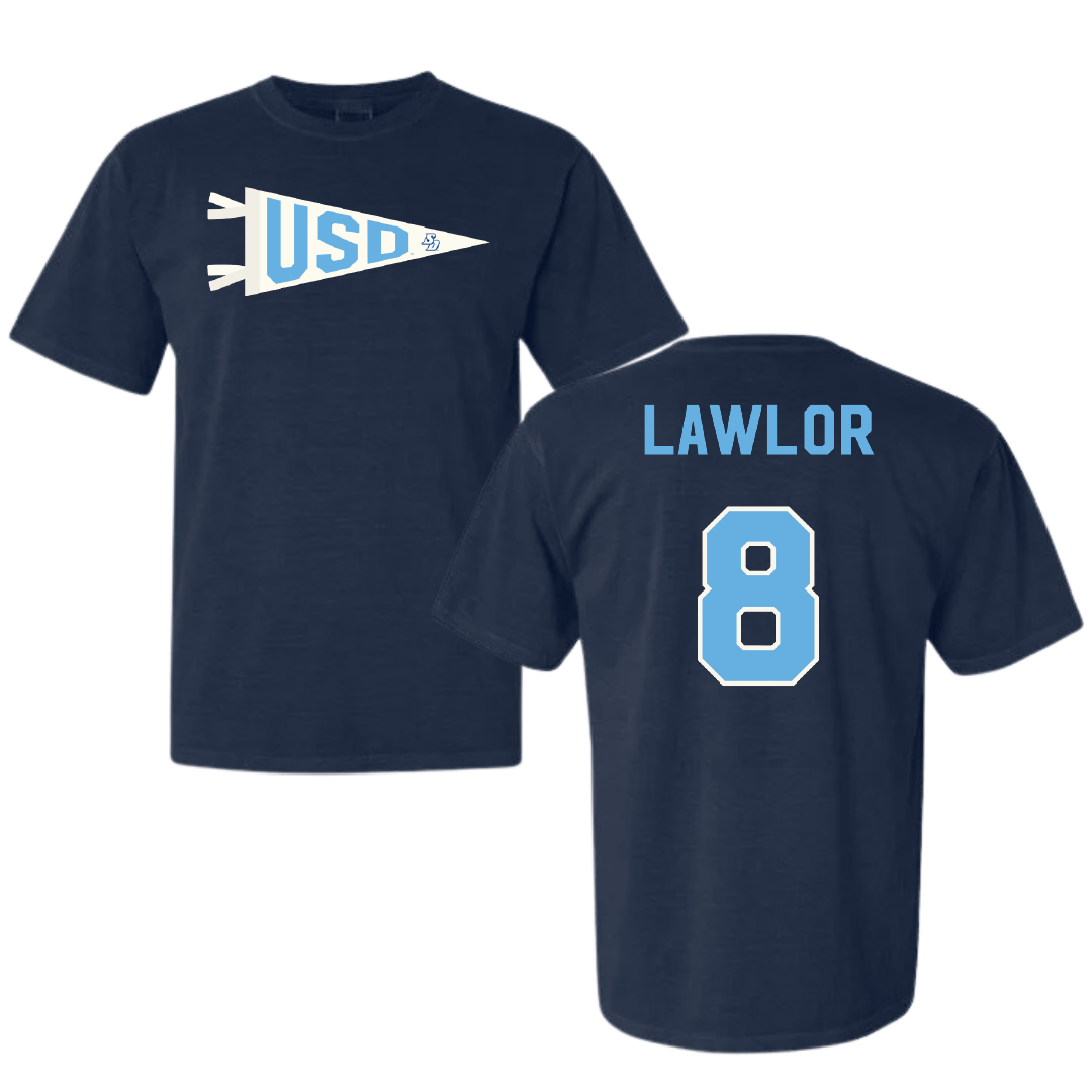 University of San Diego Football Navy Pennant Comfort Colors Tee - #8 Conor Lawlor