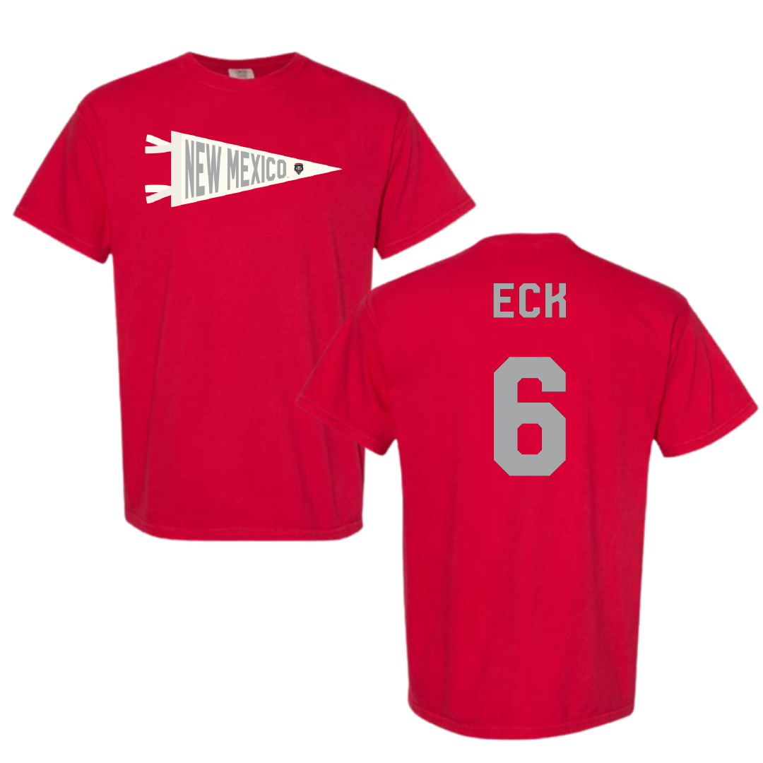 University of New Mexico Football Red Pennant Comfort Colors Tee - #6 Jaxton Eck