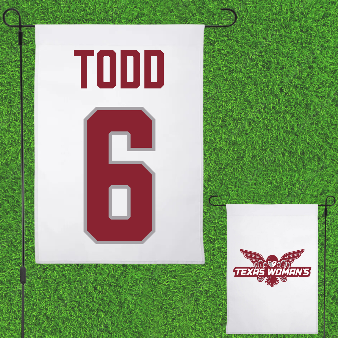 Texas Woman's University Softball White Garden Flag - #6 Riley Todd