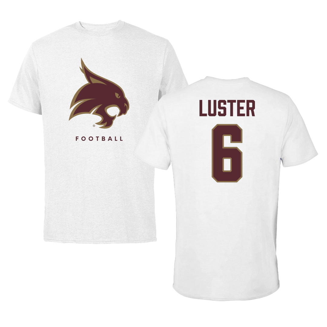 Texas State University Football White Performance Tee - #6 Keldric Luster