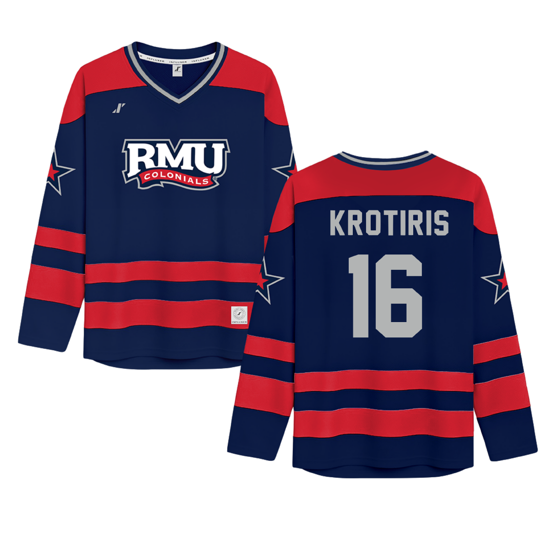 Robert Morris University Navy Hockey Jersey - #16 George Krotiris