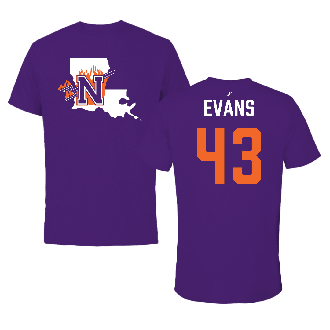 Northwestern State University Football Purple State Tee - #43 Cooper Evans