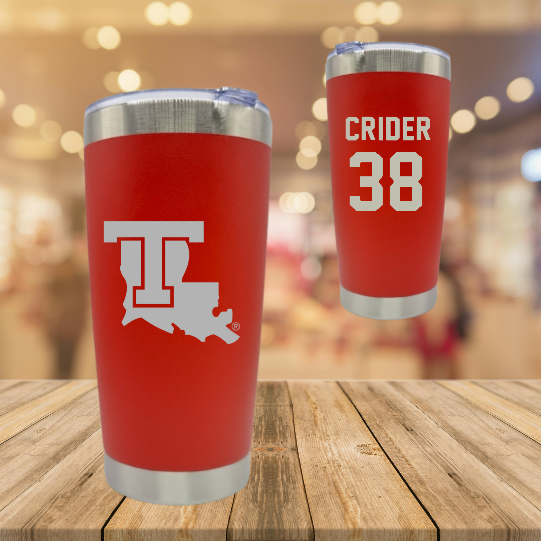 Louisiana Tech University Baseball Red Stainless Steel Tumbler - #38 Nate Crider