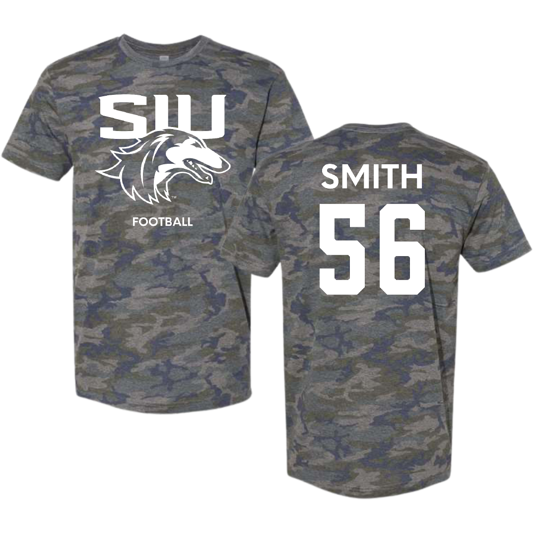 Southern Illinois University at Carbondale Football Vintage Camo Tee - #56 Carmelo Smith