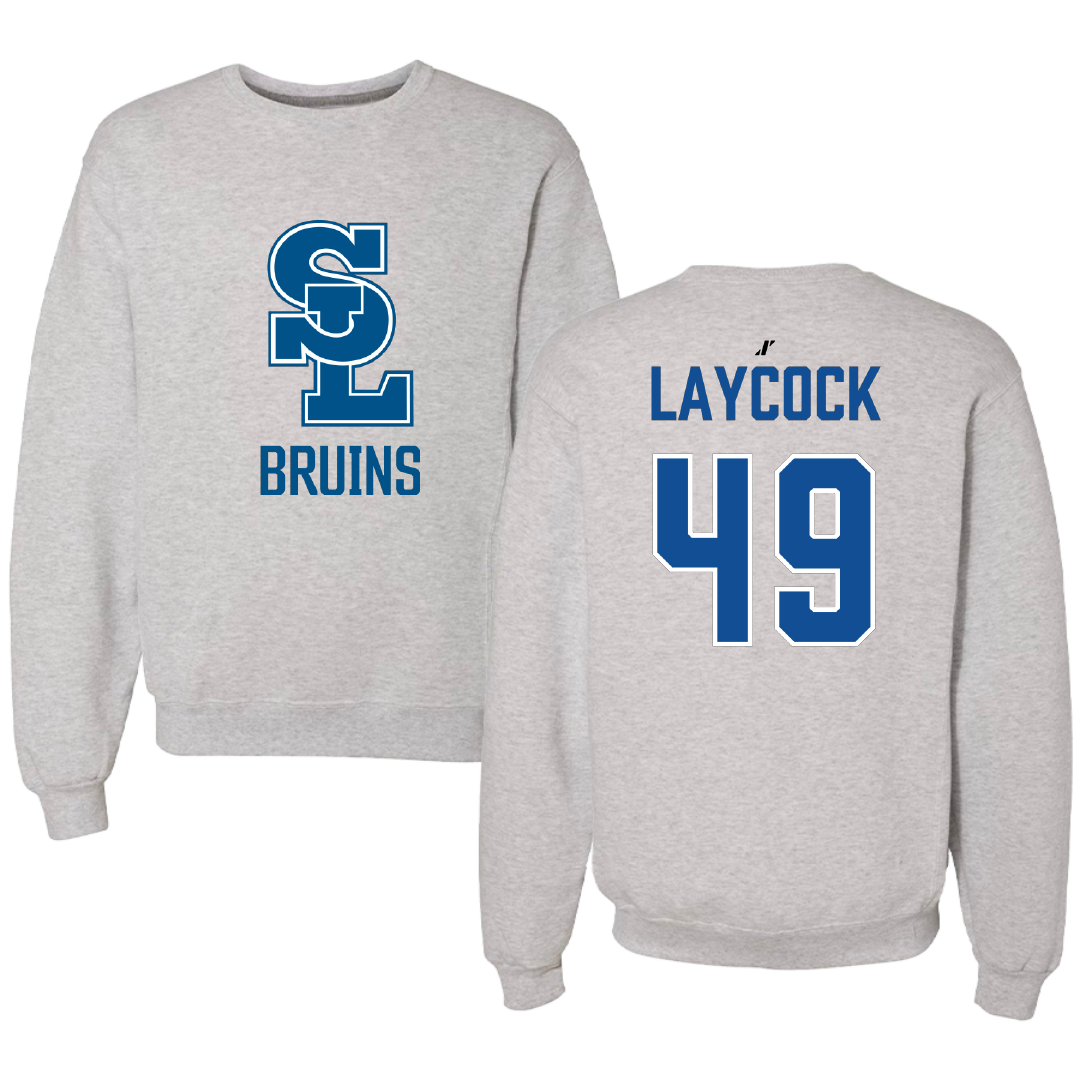 Salt Lake Community College Baseball Light Gray Bruins Crewneck - #49 Austin Laycock
