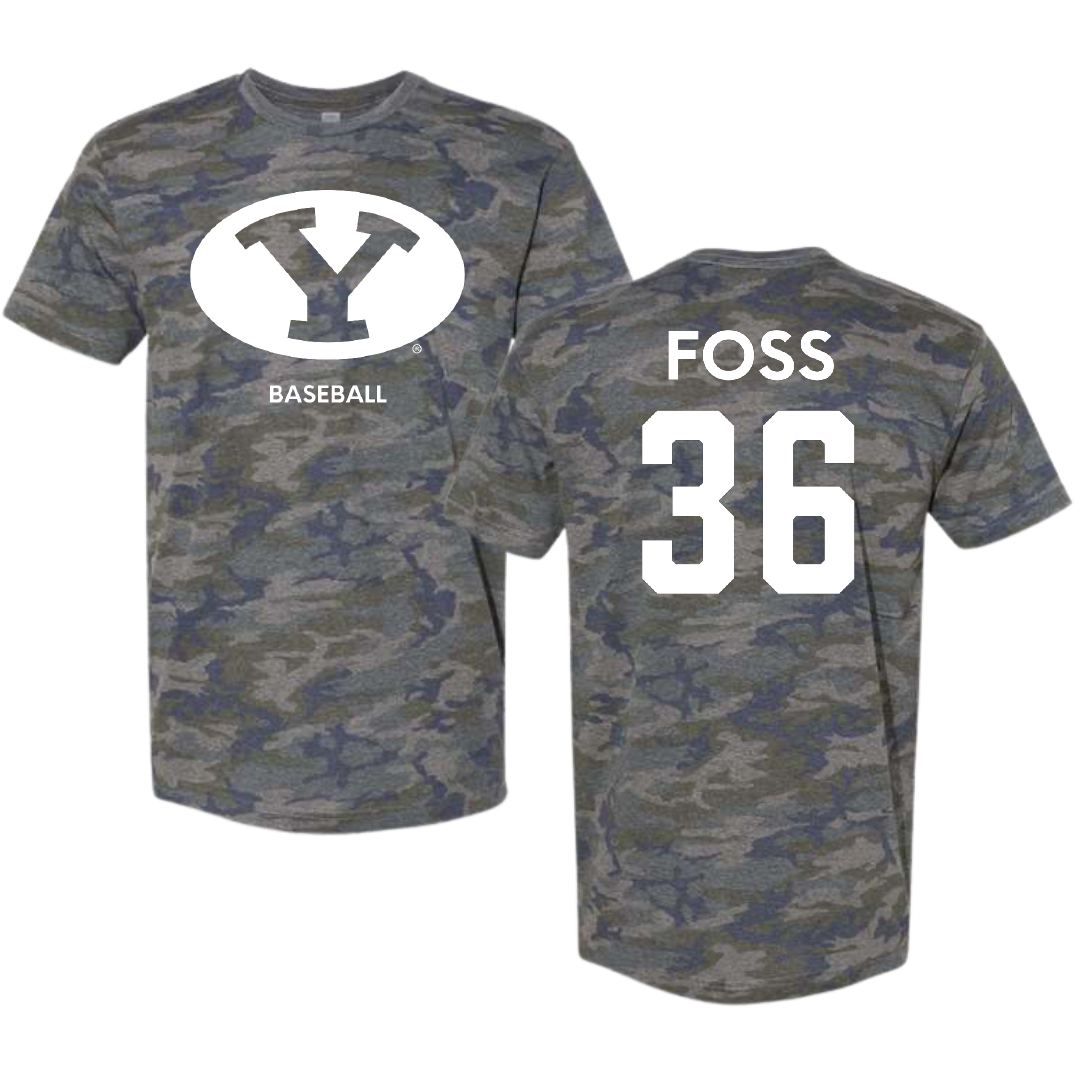 Brigham Young University Baseball Vintage Camo Tee - #36 Carter Foss