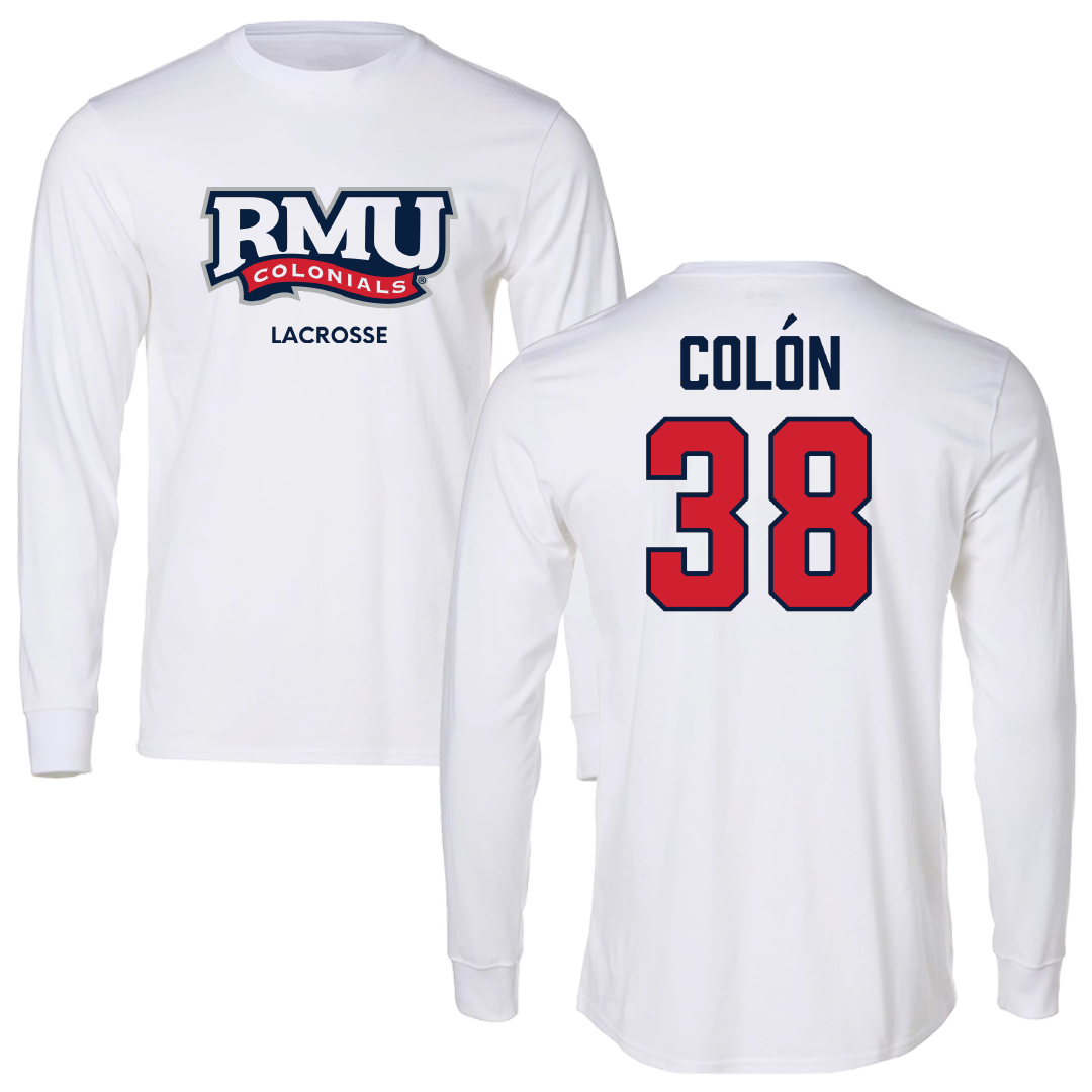 Robert Morris University Lacrosse (M) White Long Sleeve - #38 Sam Colón