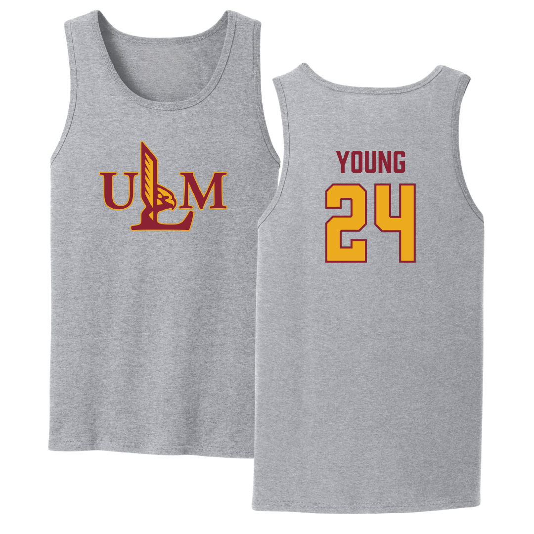 University of Louisiana Monroe Basketball Sport Gray Tank Top - #24 Coltie Young