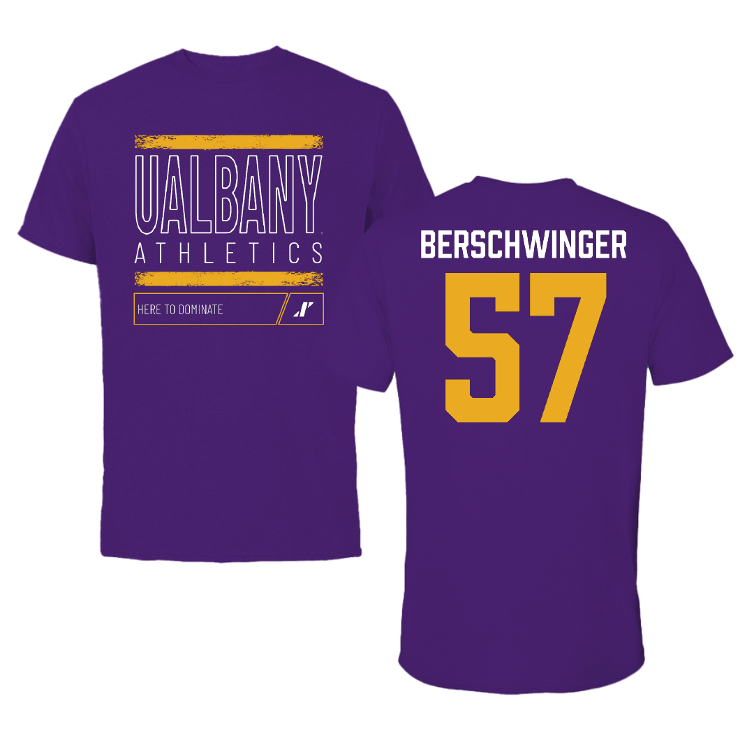 University at Albany Football Purple Dominate Tee - #57 Troy Berschwinger