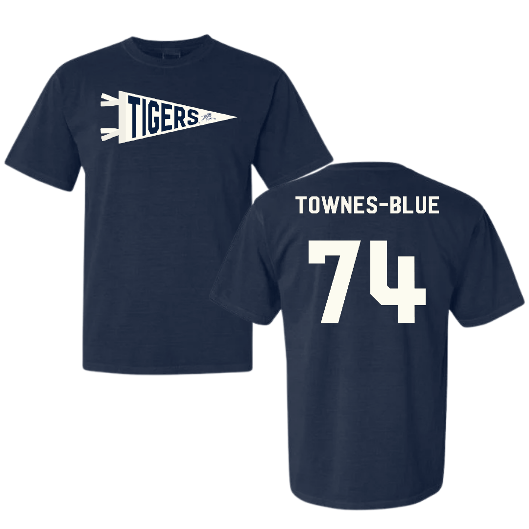 Jackson State University Football Navy Pennant Comfort Colors Tee - #74 D’Andre Townes-Blue