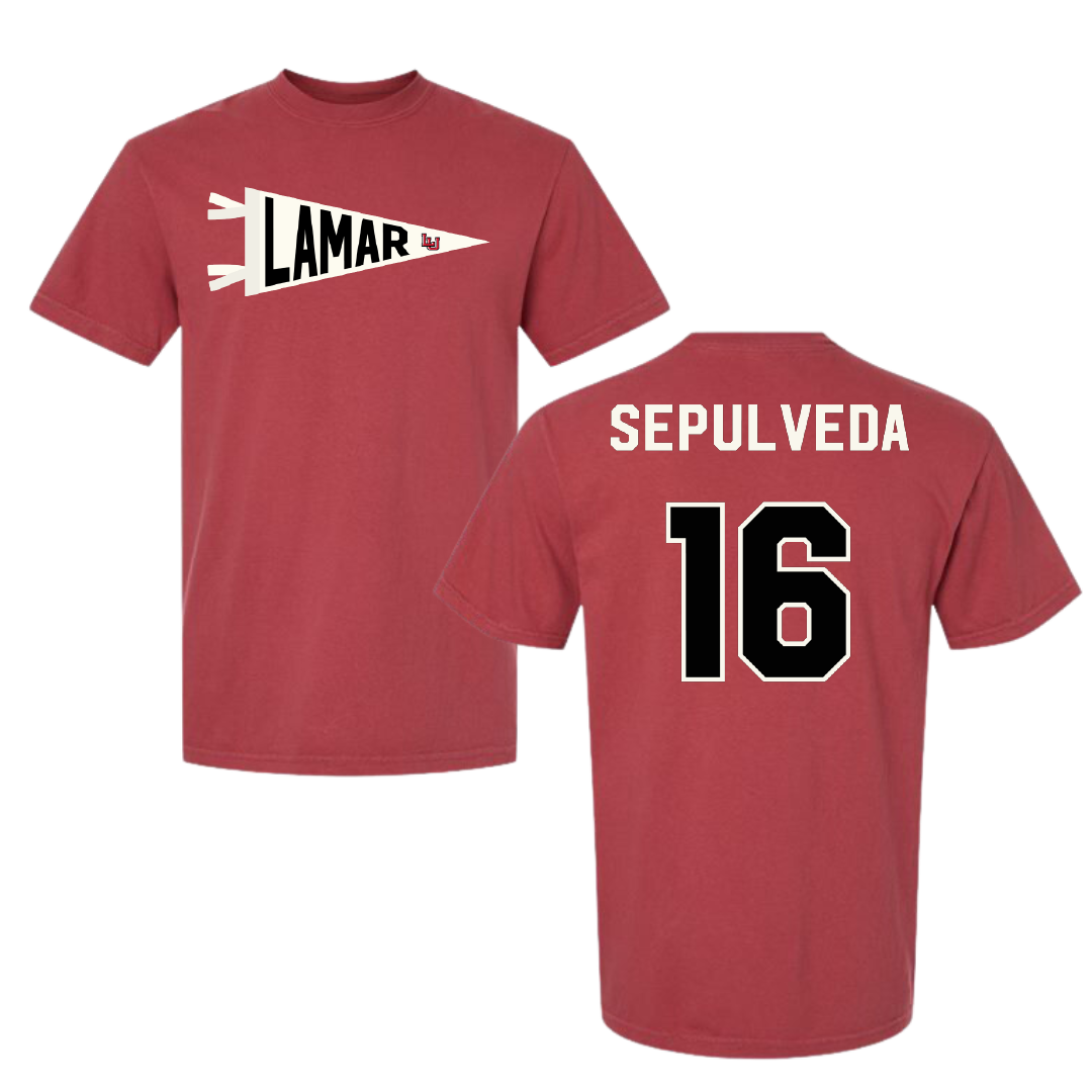 Lamar University Softball Canvas Red Pennant Comfort Colors Tee - #16 Jayne Sepulveda